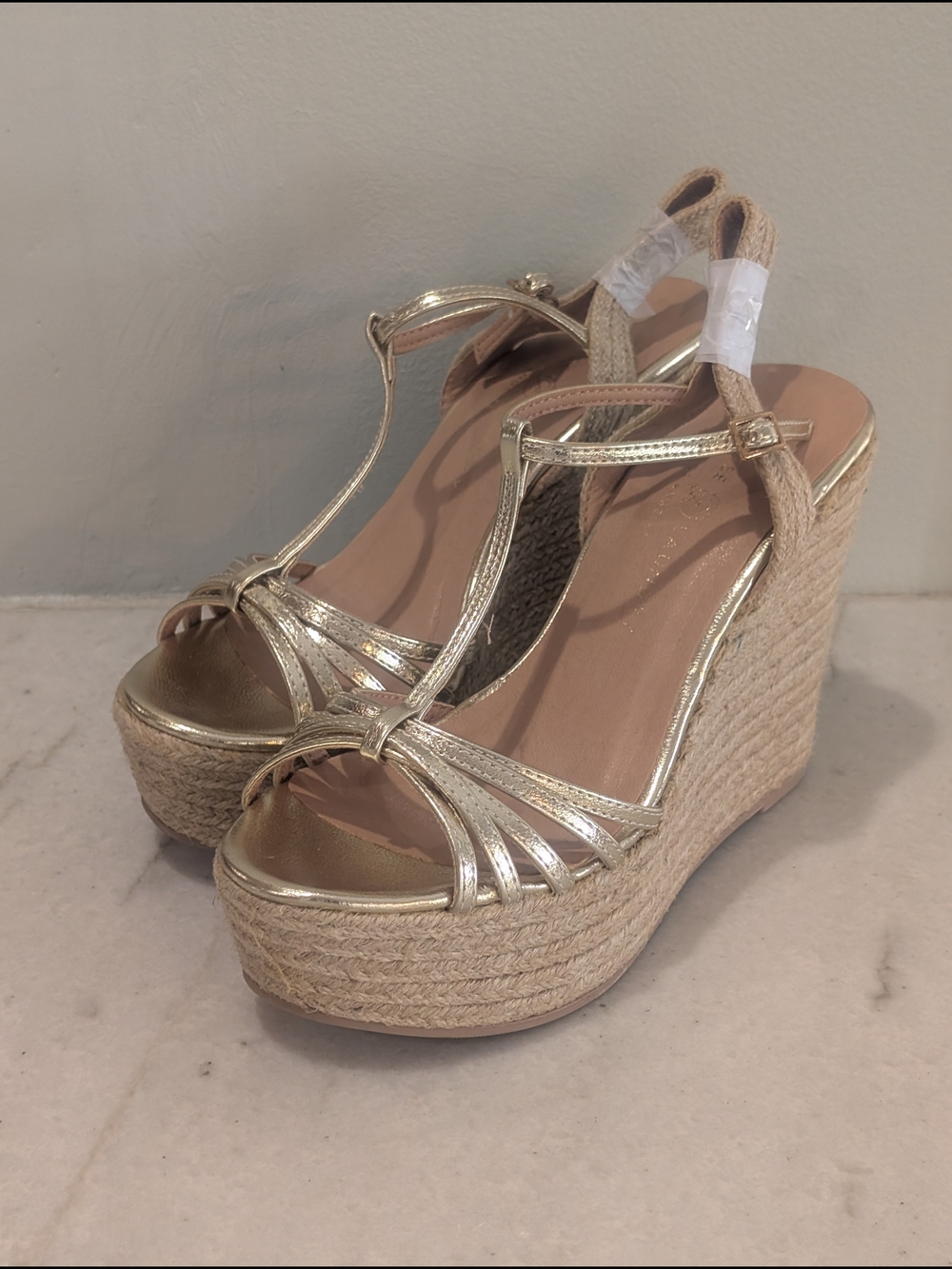 Chinese Laundry Metallic Gold Espadrille 5" Wedge Sandals - Women's Size 8 New